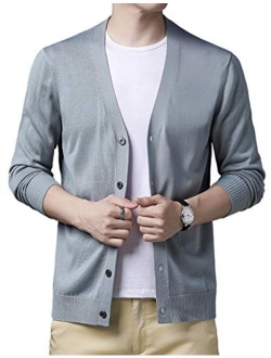 Yeokou Mens Casual Lightweight Button Up V Neck Cotton Blends Knit Cardigan Sweater