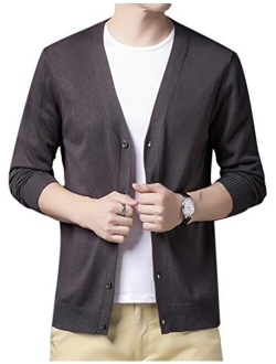 Yeokou Mens Casual Lightweight Button Up V Neck Cotton Blends Knit Cardigan Sweater