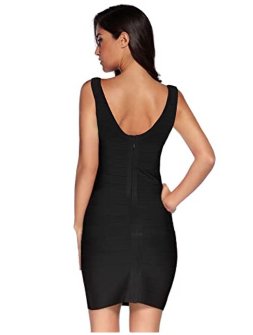 meilun Women's Rayon Sexy V-Neck Bandage Bodycon Strap Foil Club Dress