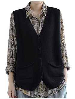 Yeokou Womens Loose Sweater Vest Button Down Sleeveless Cable Knit Cardigan Outwear