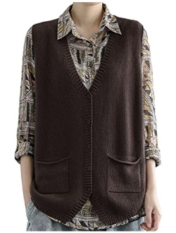 Yeokou Womens Loose Sweater Vest Button Down Sleeveless Cable Knit Cardigan Outwear