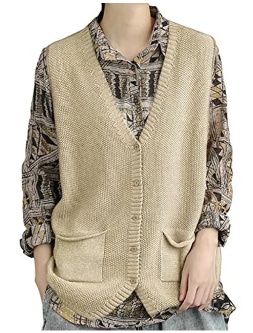 Yeokou Womens Loose Sweater Vest Button Down Sleeveless Cable Knit Cardigan Outwear