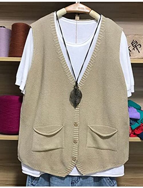 Yeokou Womens Loose Sweater Vest Button Down Sleeveless Cable Knit Cardigan Outwear