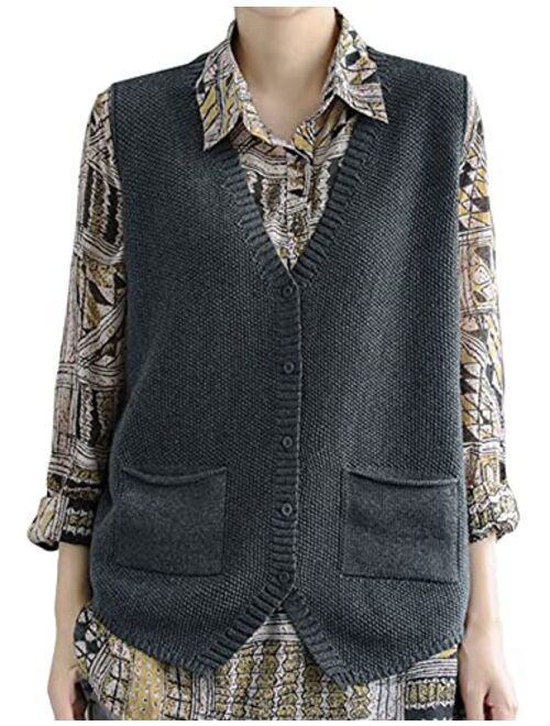 Yeokou Womens Loose Sweater Vest Button Down Sleeveless Cable Knit Cardigan Outwear