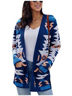 Yeokou Womens Casual Long Sleeve Printed Open Front Knit Wrap Cardigan Jacket