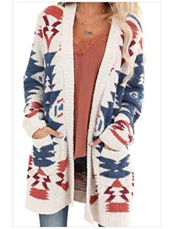 Yeokou Womens Casual Long Sleeve Printed Open Front Knit Wrap Cardigan Jacket