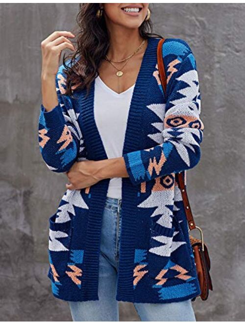 Yeokou Womens Casual Long Sleeve Printed Open Front Knit Wrap Cardigan Jacket