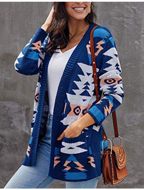 Yeokou Womens Casual Long Sleeve Printed Open Front Knit Wrap Cardigan Jacket