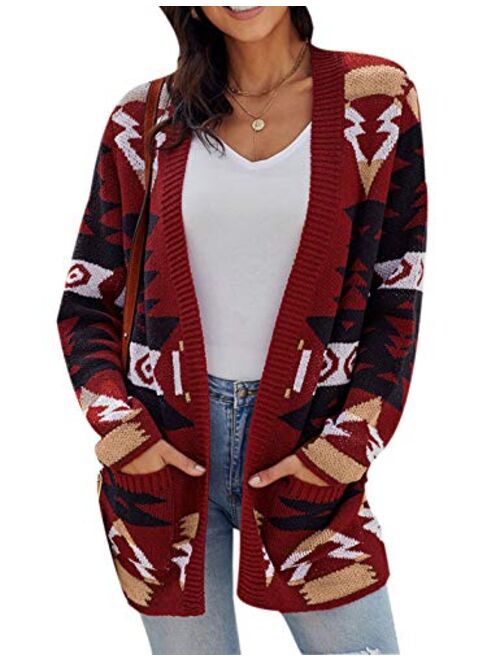 Yeokou Womens Casual Long Sleeve Printed Open Front Knit Wrap Cardigan Jacket