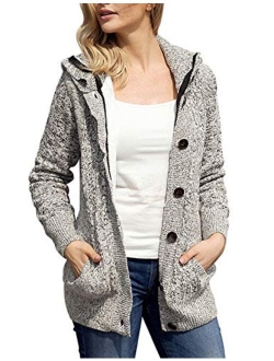 Yeokou Women's Casual Mid Long Sherpa Lined Button Up Hooded Cardigan Sweaters