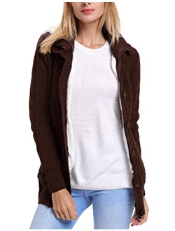 Yeokou Women's Casual Mid Long Sherpa Lined Button Up Hooded Cardigan Sweaters