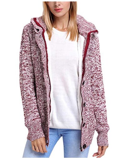 Yeokou Women's Casual Mid Long Sherpa Lined Button Up Hooded Cardigan Sweaters