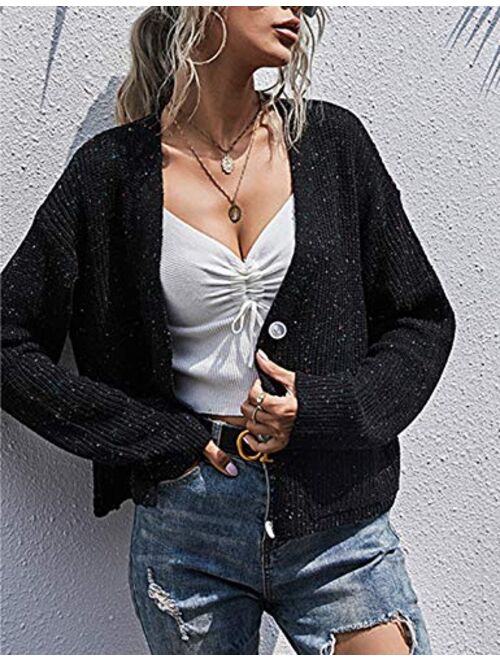 Yeokou Women's Casual V Neck Button Down Long Sleeve Sweater Cardigan with Pockets