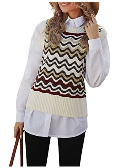 Yeokou Womens Casual Sweater Vests Y2k Vintage Preppy Sleeveless Pullover Knitwear Tops