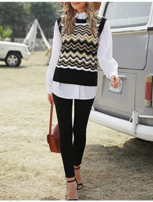 Yeokou Womens Casual Sweater Vests Y2k Vintage Preppy Sleeveless Pullover Knitwear Tops