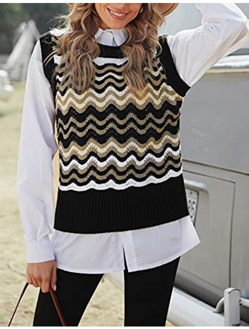 Yeokou Womens Casual Sweater Vests Y2k Vintage Preppy Sleeveless Pullover Knitwear Tops