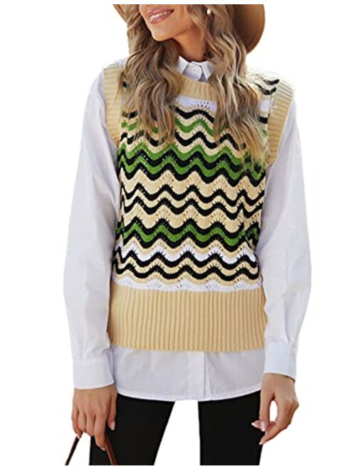 Yeokou Womens Casual Sweater Vests Y2k Vintage Preppy Sleeveless Pullover Knitwear Tops