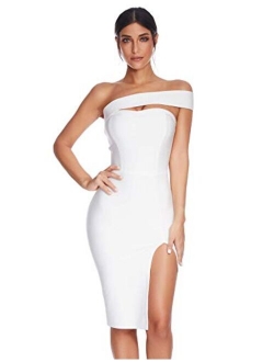 meilun Womens Bodycon Bandage Dress Vestidos One Shoulder Midi Celebrity Party Dresses