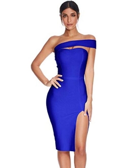 meilun Womens Bodycon Bandage Dress Vestidos One Shoulder Midi Celebrity Party Dresses