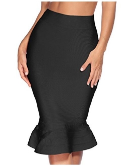 meilun Women's Rayon Bandage Mermaid Fishtail Skirt Bodycon Midi Pencil Skirt