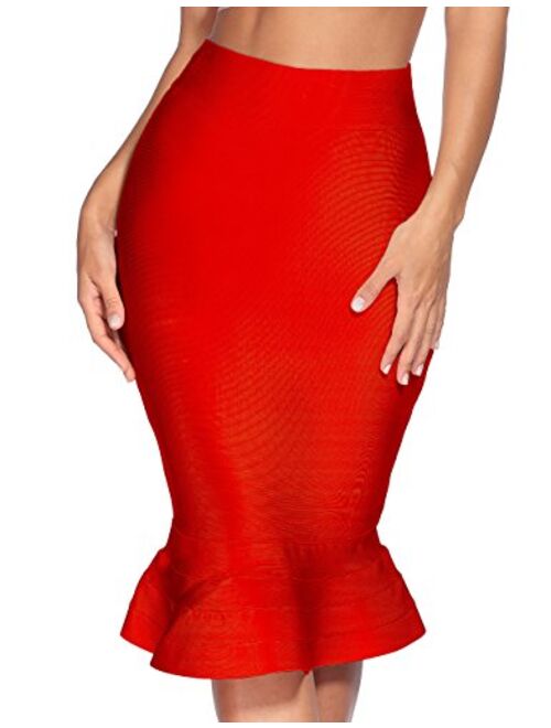 meilun Women's Rayon Bandage Mermaid Fishtail Skirt Bodycon Midi Pencil Skirt