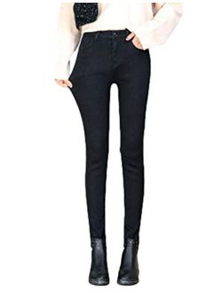 Yeokou Women's Winter Warm Sherpa Fleece Lining Slim Fit Long Denim Pants Trousers