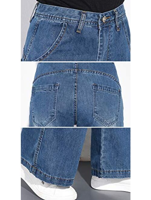 Yeokou Women's Casual High Rise Fleece Lined Flare Wide Leg Jeans Denim Pants