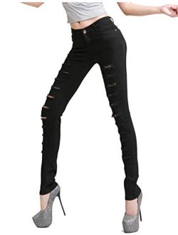 Yeokou Women's Slim Broken Holes Distressed Denim Skinny Jeans Leggings Pants