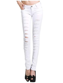 Yeokou Women's Slim Broken Holes Distressed Denim Skinny Jeans Leggings Pants