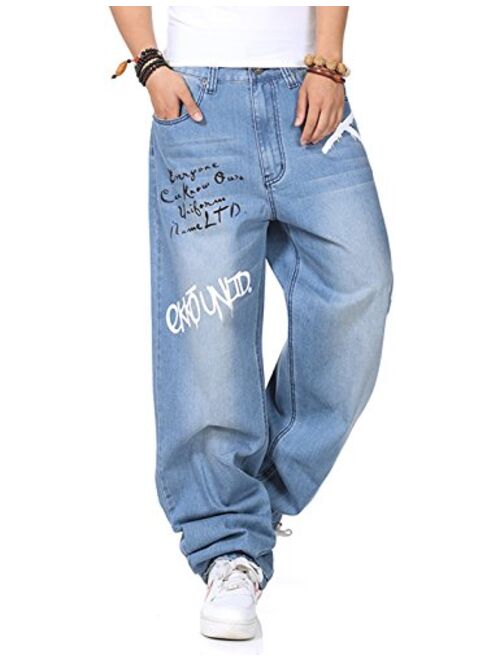 Yeokou Men's Casual Hip Pop Cotton Denim Pants Loose Baggy Jeans