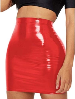 Just Quella Women's Classic High Waist Sexy Slim Mini Pencil Leather Skirts (No Belt)