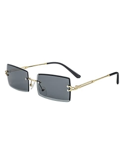 Gleyemor Rimless Rectangle Sunglasses for Women Men Fashion Frameless Small Square Glasses