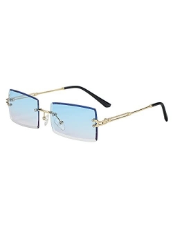 Gleyemor Rimless Rectangle Sunglasses for Women Men Fashion Frameless Small Square Glasses