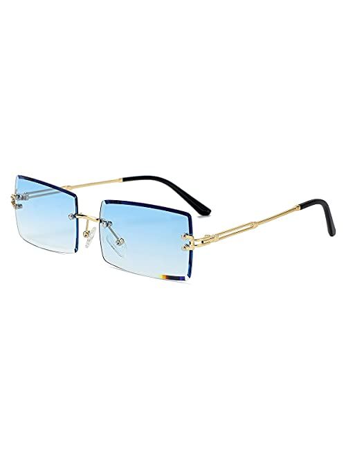 Gleyemor Rimless Rectangle Sunglasses for Women Men Fashion Frameless Small Square Glasses