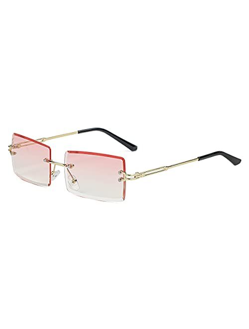 Gleyemor Rimless Rectangle Sunglasses for Women Men Fashion Frameless Small Square Glasses