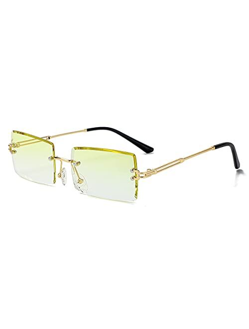 Gleyemor Rimless Rectangle Sunglasses for Women Men Fashion Frameless Small Square Glasses