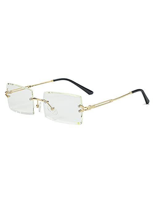 Gleyemor Rimless Rectangle Sunglasses for Women Men Fashion Frameless Small Square Glasses