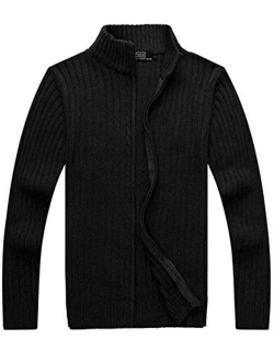 Yeokou Mens Casual Autumn Stand Collar Full Zip Up Knitted Cardigan Sweater