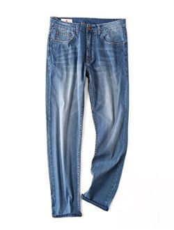 Yeokou Men's Vintage Casual Loose Straight Leg Stretch Jeans Denim Work Pants