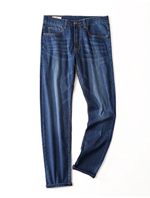 Yeokou Men's Vintage Casual Loose Straight Leg Stretch Jeans Denim Work Pants