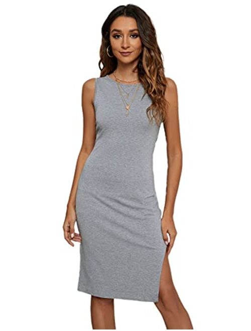 CMZ2005 Women's Scoop Neck Sleeveless Side Split Long Dress Casual Tank T-Shirt Midi Dresses Bodycon Tank Dress 71819