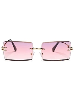 Hycredi Rectangle Sunglasses for Men/Women Small Rimless Square Shade Eyewear