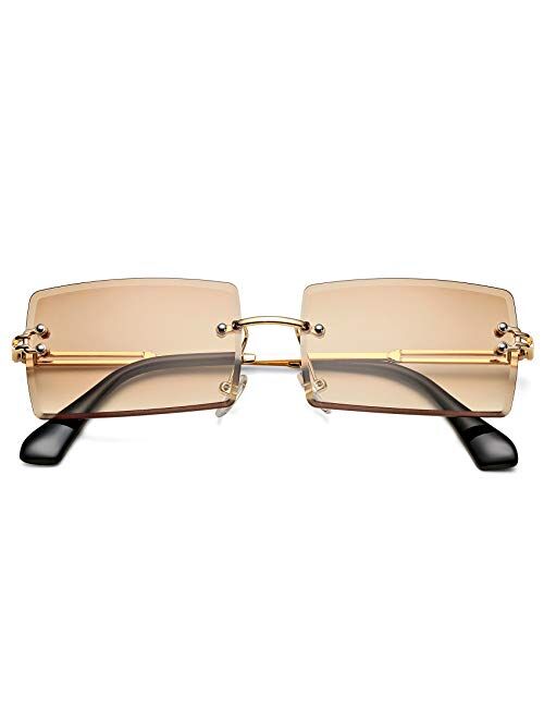 Hycredi Rectangle Sunglasses for Men/Women Small Rimless Square Shade Eyewear