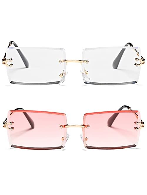 Hycredi Rectangle Sunglasses for Men/Women Small Rimless Square Shade Eyewear