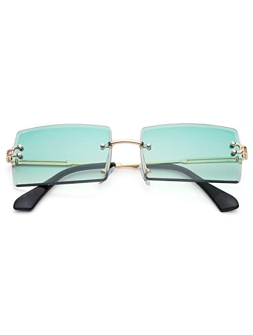 Hycredi Rectangle Sunglasses for Men/Women Small Rimless Square Shade Eyewear