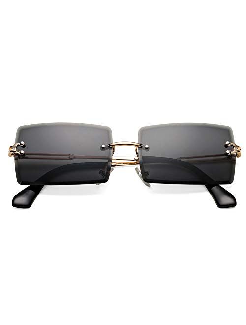 Hycredi Rectangle Sunglasses for Men/Women Small Rimless Square Shade Eyewear