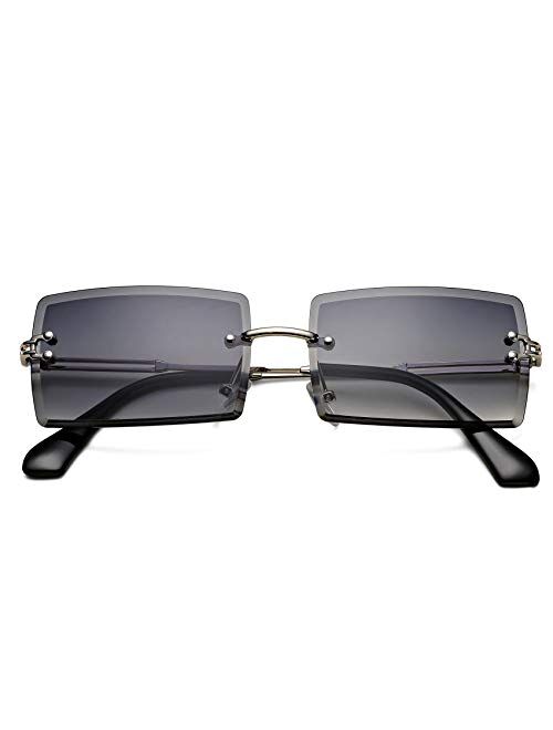 Hycredi Rectangle Sunglasses for Men/Women Small Rimless Square Shade Eyewear