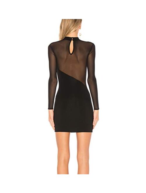 CMZ2005 Women Long Sleeve Mesh Splicing Bodycon Party Dress Sexy Lace Mini Dress 71875