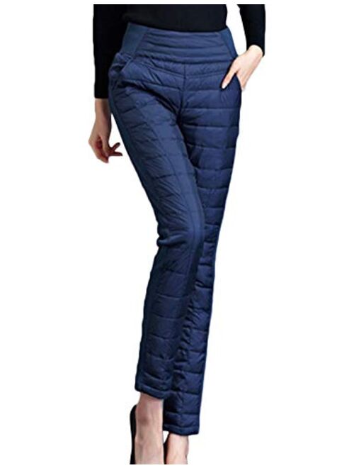 Yeokou Women's Winter High-Rise Quilted Windbreaker Puffer Down Pant Trousers