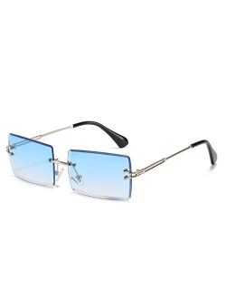 LASPOR Retro Rimless Rectangle Sunglasses for Women Men Tinted Lens Gold Metal Frameless Vintage Square Glasses